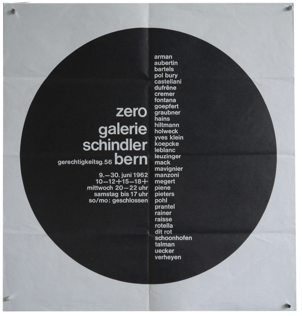 ZERO. Galerie Schindler, Bern, 09.-30.06.1962