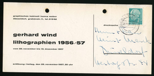 Gerhard Wind (Behandelte Person), Gerhard Wind: Lithographien 1956/57, Graphisches Kabinett Hanna Weber, Düsseldorf, 22.11.-13.12.1957, 22.11.1957