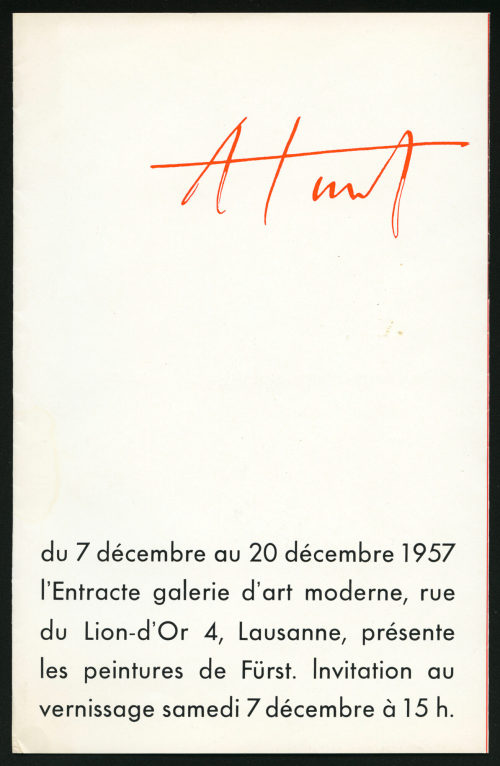 Albert Fürst (Behandelte Person), Albert Fürst, Entracte galerie d'art moderne, Lausanne, 07 - 20.12.1957, 07.12.1957