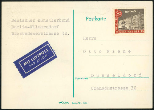 Deutscher Künstlerbund (Absender*in), Korrespondenz von Deutscher Künstlerbund an Otto Piene, Ohne Datum