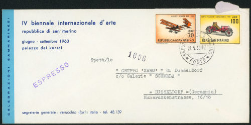 Biennale Internazionale d'Arte di San Marino (Absender*in), Korrespondenz von Gerardo Filiberto Dasi, Biennale Internationale d'Arte di San Marino an ZERO, 20.05.1963