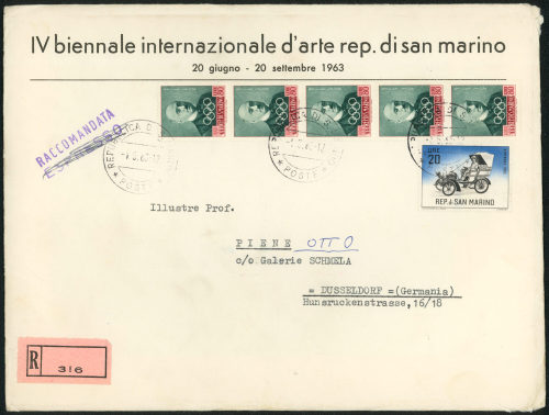 Biennale Internazionale d'Arte di San Marino (Absender*in), Korrespondenz von Biennale Internazionale d'Arte di San Marino an Otto Piene, 15.04.1963