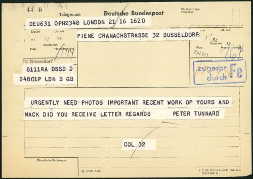 McRoberts & Tunnard Limited (Absender*in), Korrespondenz von McRoberts & Tunnard Limited an Otto Piene, 16.??.1964