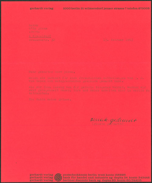 Otto Piene (Empfänger*in), Korrespondenz von Gerhardt Verlag/Renate Gerhardt an Otto Piene, 13.02.1963