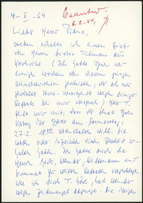 Rochus Kowallek (Absender*in), Korrespondenz von Rochus Kowallek an Otto Piene, 04.02.1964