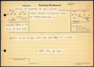 Korrespondenz von Howard Wise Gallery an Heinz Mack