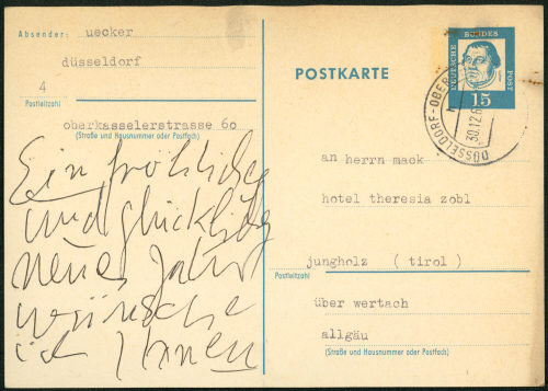 Günther Uecker (Absender*in), Korrespondenz von Günther Uecker an Heinz Mack, 27.12.1963