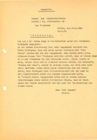 Erklärung von Paul Wegener, 24.1.1946