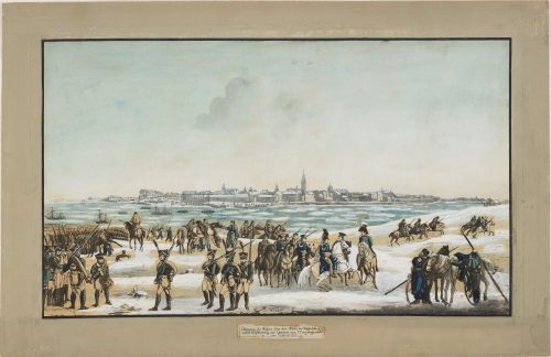 Johann Petersen (Künstler*in), Übergang der Russen über den Rhein unter Anführung der Generäle von Winzingerode, Czernitschew und Fürst Wolkonsky am 13. Januar 1814, um 1814