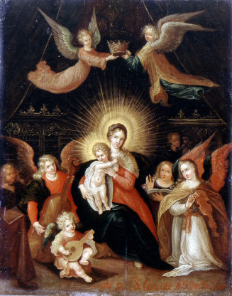 Cornelis de Baellieur d. Ä. zugeschrieben, Madonna mit Kind, von Engeln bekrönt und von musizie ...