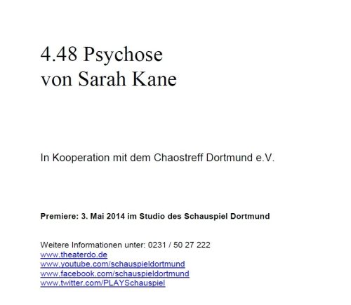 Online-Programmheft zu "4.48 Psychose" von Sarah Kane. Dortmund, 3.5.2014 (2013/2014)