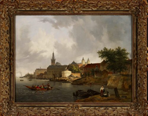 Bartholomäus Johannes van Hove (Künstler*in), Ansicht von Düsseldorf mit dem alten Kran, 1835