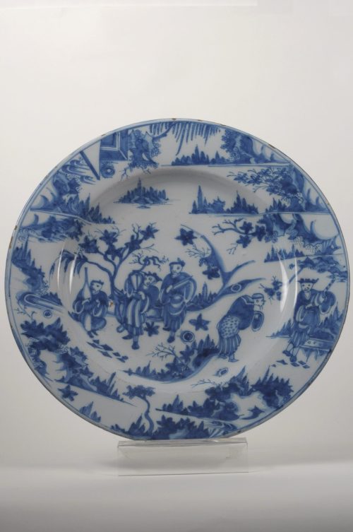 Unbekannt (Hersteller*in), Fayenceteller/Schüssel mit Chinoiserien, 1660-1670