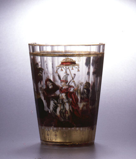 Unbekannt (Ausführung), Zwischengoldglas-Becher mit Darstellung des Hl. Franz Xaver, 1730–1740