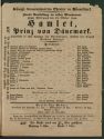 Theaterzettel zur Aufführung von "Hamlet" von William Shakespeare in Düsseldorf am 23. Oktober  ...