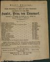 Theaterzettel zur Aufführung von "Hamlet" von William  Shakespeare am 3. Mai 1836 in Düsseldorf ...