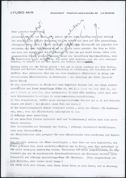 Otto Piene (Empfänger*in), Korrespondenz von Lyubomir [Szabo?] an Otto Piene, ??.??.1964