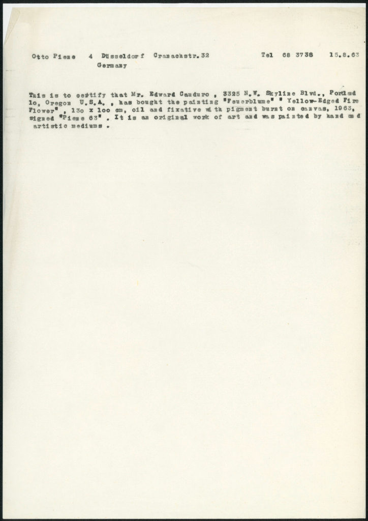 Korrespondenz von Otto Piene an Ed Cauduro