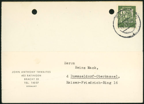 John Anthony Thwaites (Absender*in), Korrespondenz von John Anthony Thwaites an Heinz Mack, 23.01.1963