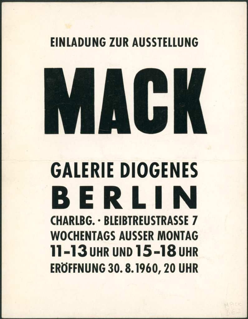 Mack. Galerie Diogenes, Berlin, 30.08.1960