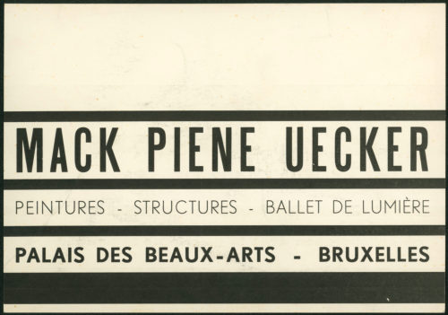 Palais des Beaux-Arts, Bruxelles (Beteiligte Institution), Dynamo. Mack, Piene, Uecker. Palais des Beaux-Arts, Brüssel, 01.12.-12.12.1962, 1962