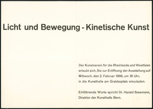 Kunstverein für die Rheinlande und Westfalen (Beteiligte Institution), Licht und Bewegung. Kunstverein für die Rheinlande und Westfalen, Düsseldorf,  02.02.-13.03.1966, 1966