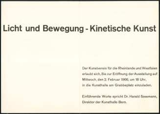 Licht und Bewegung. Kunstverein für die Rheinlande und Westfalen, Düsseldorf,  02.02.-13.03.1966