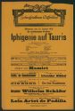 Theaterzettel zur Aufführung von "Iphigenie auf Tauris" von Johann Wolfgang von Goethe, Schausp ...
