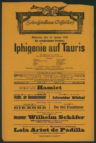 Theaterzettel zur Aufführung von "Iphigenie auf Tauris" von Johann Wolfgang von Goethe, Schausp ...