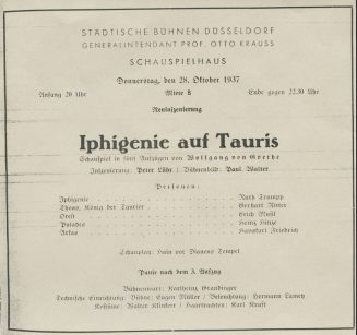 Theaterzettel zur Aufführung von "Iphigenie auf Tauris" von Johann Wolfgang von Goethe, Städtis ...