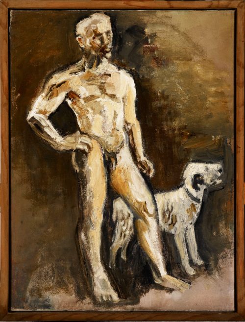 Julo Levin (Künstler*in), Stehender männlicher Akt mit Hund, vor 1926