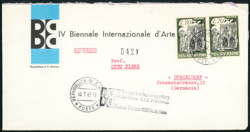 Otto Piene (Empfänger*in), Eintrittsticket zur Biennale San Marino., 15.07.1963