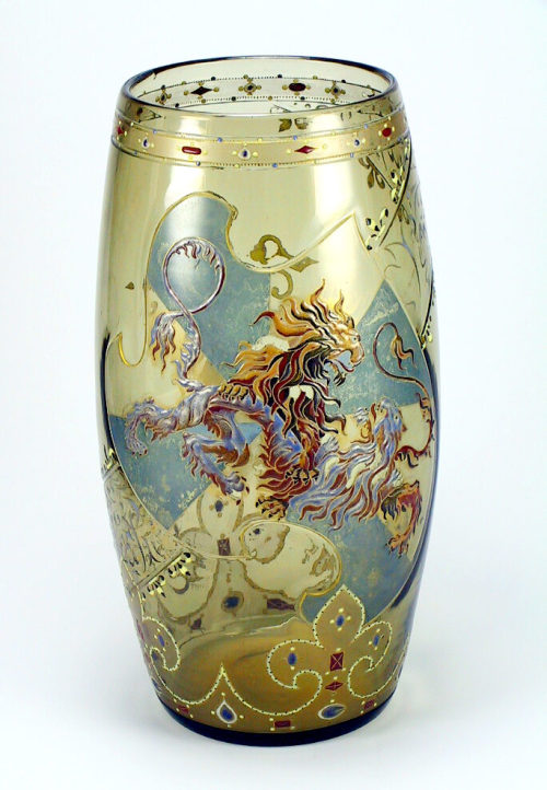 Émile Gallé (Entwurf), Vase mit kämpfenden Löwen, ca. 1880–1885