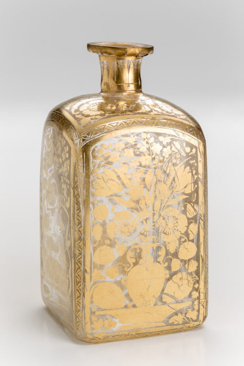 Unbekannt (Ausführung), Vierkantflasche mit Goldradierung, ca. 1750–1800, Mogul–Zeit