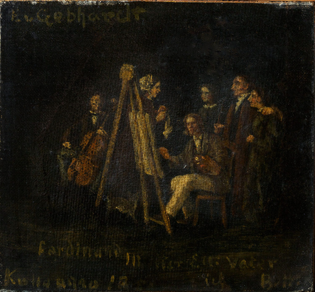 Eduard von Gebhardt, Selbstbildnis mit Familie vor Staffelei, 1859, Kunstpalast, Düsseldorf, In ...