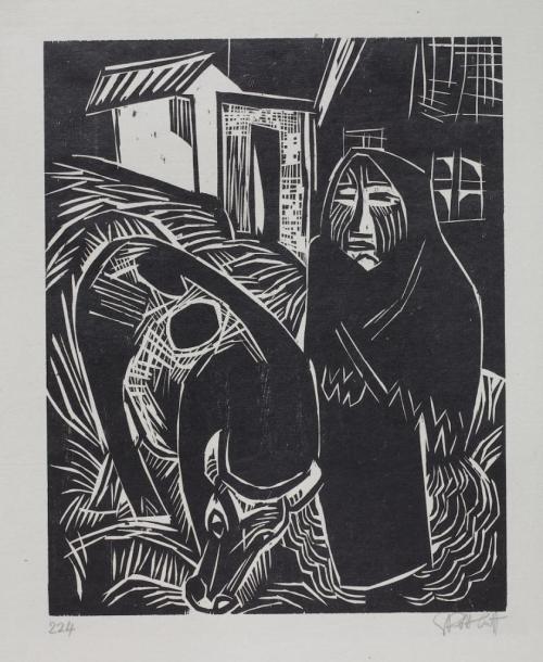 Karl Schmidt-Rottluff (Künstler*in), Bäuerin mit Kuh, 1922