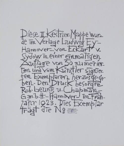 Karl Schmidt-Rottluff (Künstler*in), Schriftblatt der II. Kestner-Mappe, 1923