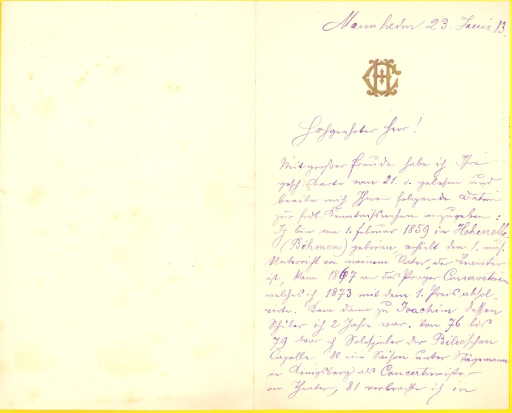 Korrespondenz von Karl Halir an Wilhelm Joseph von Wasielewski