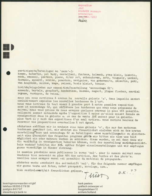 Henk Peeters (Absender*in), Korrespondenz von Henk Peeters, ??.03.1962