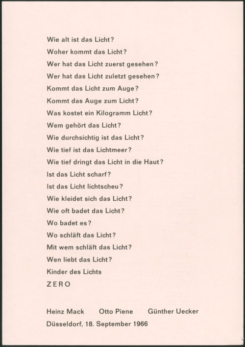 Heinz Mack (Autor*in), Wie alt ist das Licht?, 18.09.1966