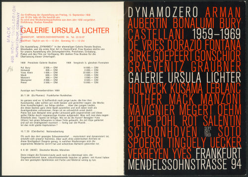 Galerie Ursula Lichter, Frankfurt am Main (Beteiligte Institution), Dynamo ZERO 1959-1969. Galerie Ursula Lichter, Frankfurt am Main, (??).09. -(??).10.1969, 1969