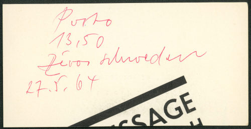 Notizzettel, betitelt "Porto, ZERO Schweden", 27.05.1964