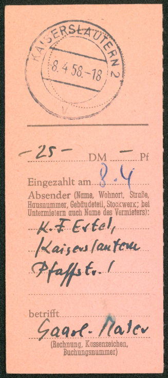 Einzahlungsbeleg von K. F. Ertel