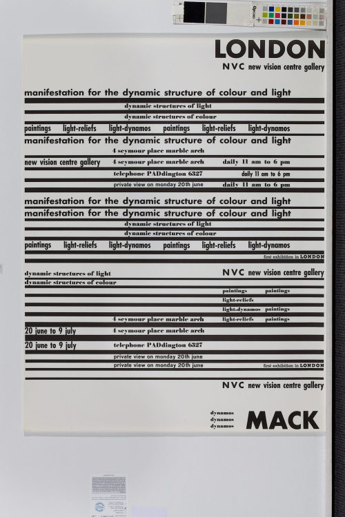 New Vision Centre Gallery (Beteiligte Institution), Mack: Manifestation for the Dynamic Structure of Colour and Light. New Vision Centre Gallery, London, 20.06.-09.07.1960, 1960