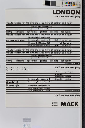 Mack: Manifestation for the Dynamic Structure of Colour and Light. New Vision Centre Gallery, London, 20.06.-09.07.1960