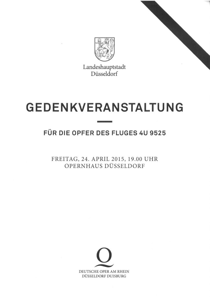 Programm zu der Gedenkveranstaltung für die Opfer des Fluges 4U 9525. 24. April 2015, Opernhaus ...