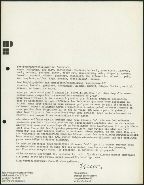 Henk Peeters (Absender*in), Korrespondenz von Henk Peeters, ohne Datum [1962]