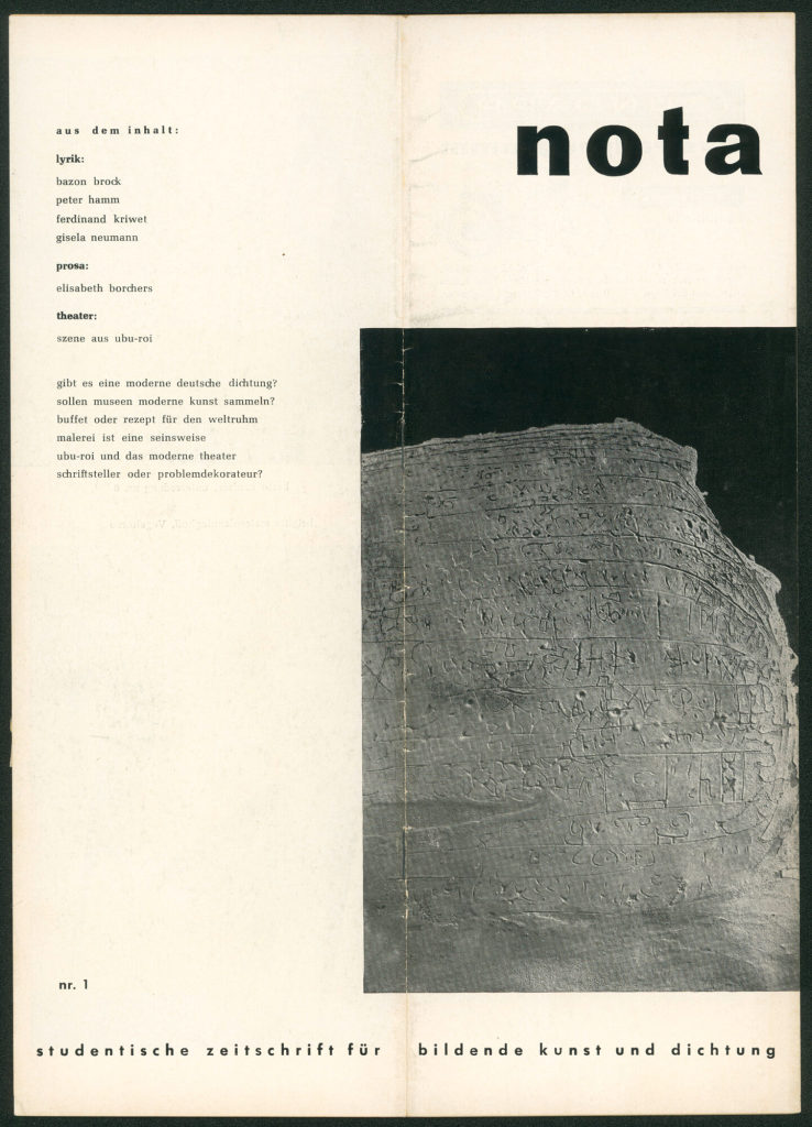 Nota [N° 1]. Studentische Zeitschrift für bildendende Kunst und Dichtung