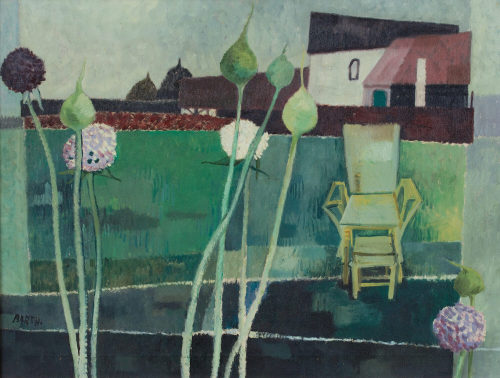 Carl Barth (Künstler*in), Gartenbild mit Zwiebelblumen, 1951