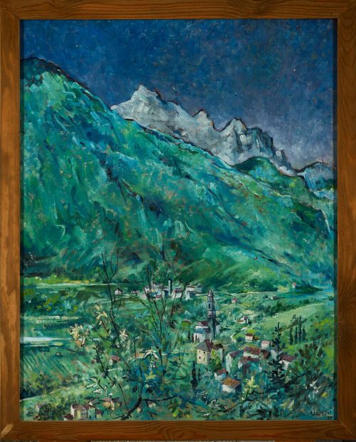 Adolf Uzarski (Künstler*in), Gebirgslandschaft mit Dorf, 1955